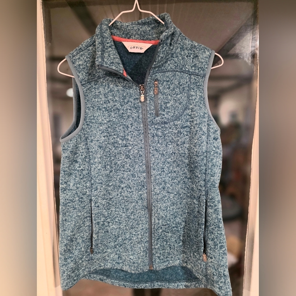 Orvis Womens Marled Blue Sleeveless Vest Zip Up Winter Fall Small S